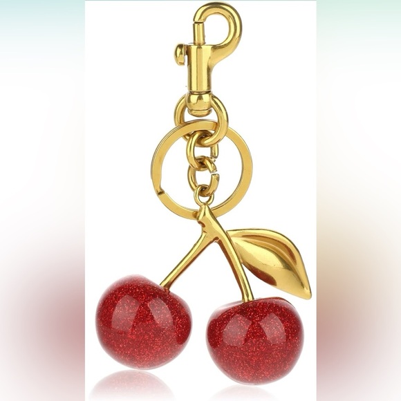 🍒🍒Red Cherry Keychain with Gold Accents🍒🍒NWT - Picture 6 of 8